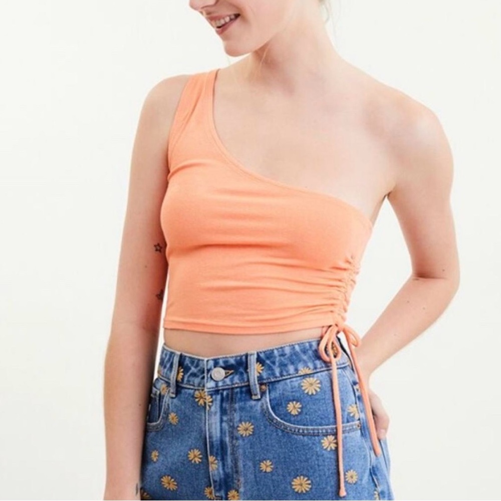 Me to We PacSun Orange One Shoulder Ruched Side Cinch Crop Tank Top Size XS